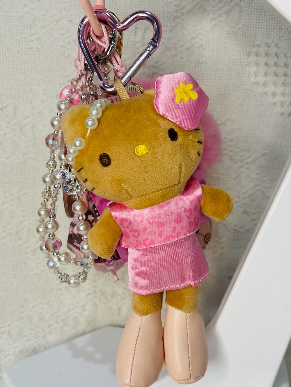 Hello Kitty Pink & Brown Plush Keychain/Bag Charm